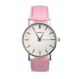 Часы наручные женские, d-4 см, хром, розовый ремешок 20 мм