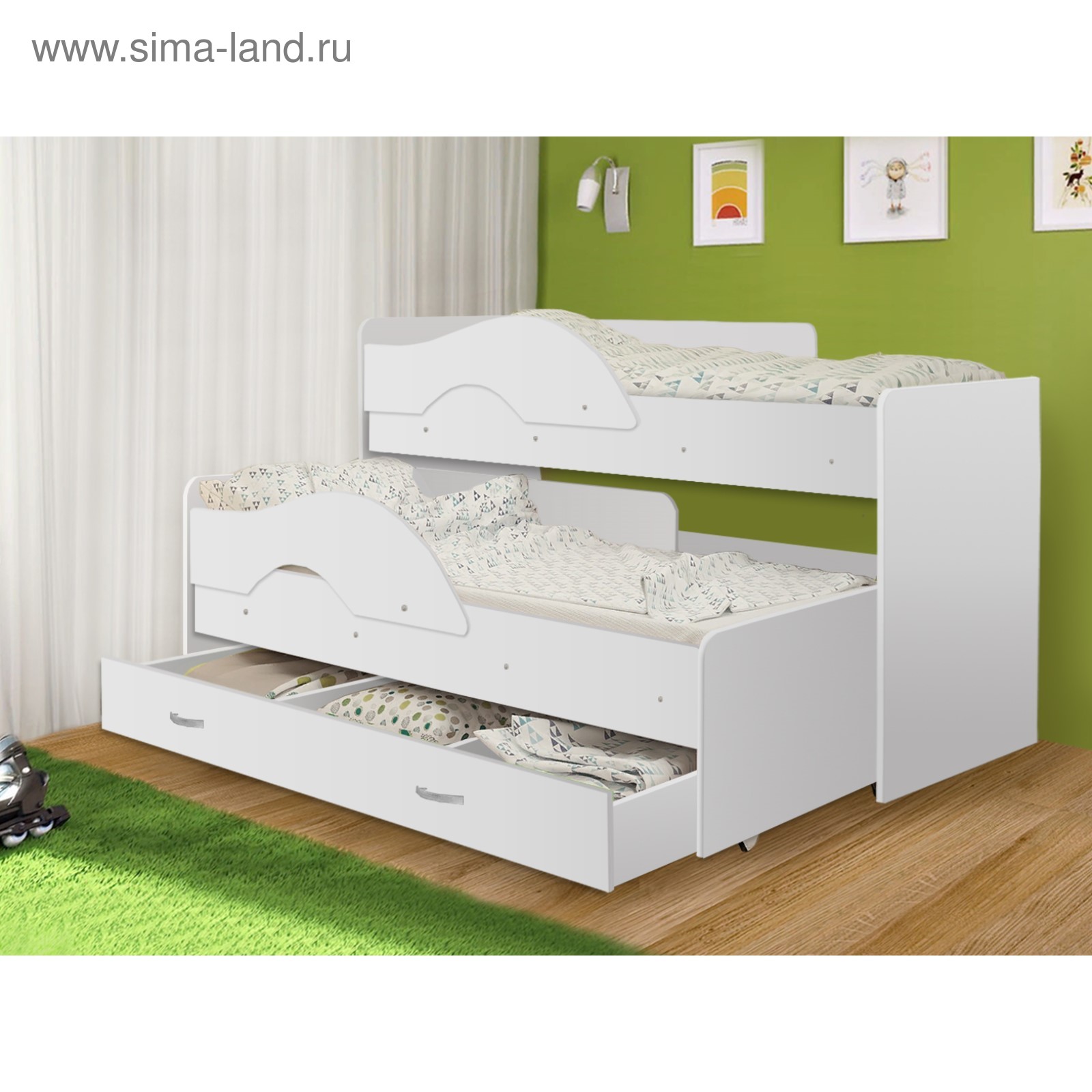 детская выдвижная кровать для двоих размеры
