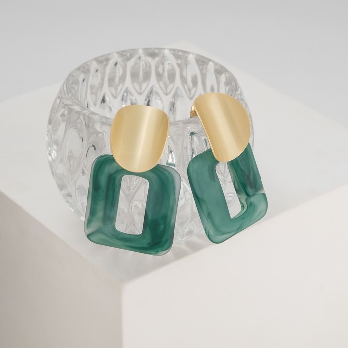 Серьги пластик "Комильфо", цвет зелёный в золоте - фото 2940947