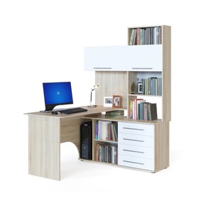 Компьютерный стол, 1400 × 1236 × 1828 мм, цвет дуб сонома / белый, правый