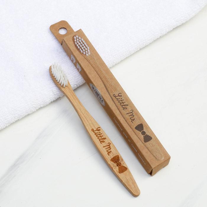 Зубная щётка для детей, бамбук Little Mr, 14 × 2 × 2 см - фото 798197815