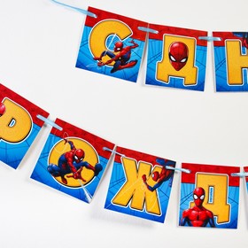 Гирлянда на ленте "С днем рождения", 215 см, Человек-паук