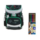 Ранец на замке Belmil Mini-Fit, 36 х 28 х 17 см, для мальчика, Super Speed, серый/зелёный