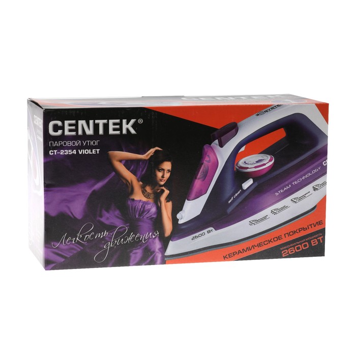 Утюг Centek CT-2354, 2600 Вт, керамическая подошва, паровой удар, фиолетовый 3989281 - фото 36427