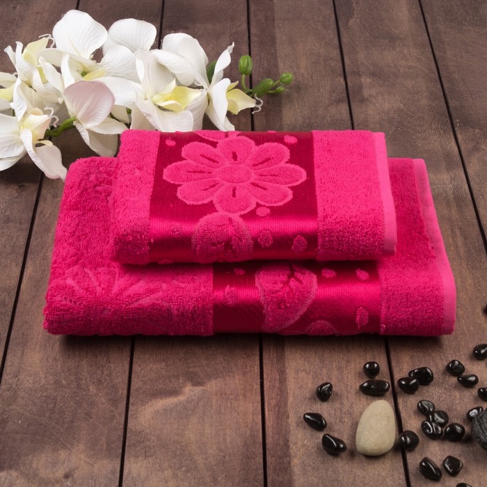 Комплект махровых полотенец. Tr000603 набор махровых полотенец 50x90+70x140 c Yaprak. Набор розового полотенца. Махровая ткань для полотенец. Полотенце (фуксия).