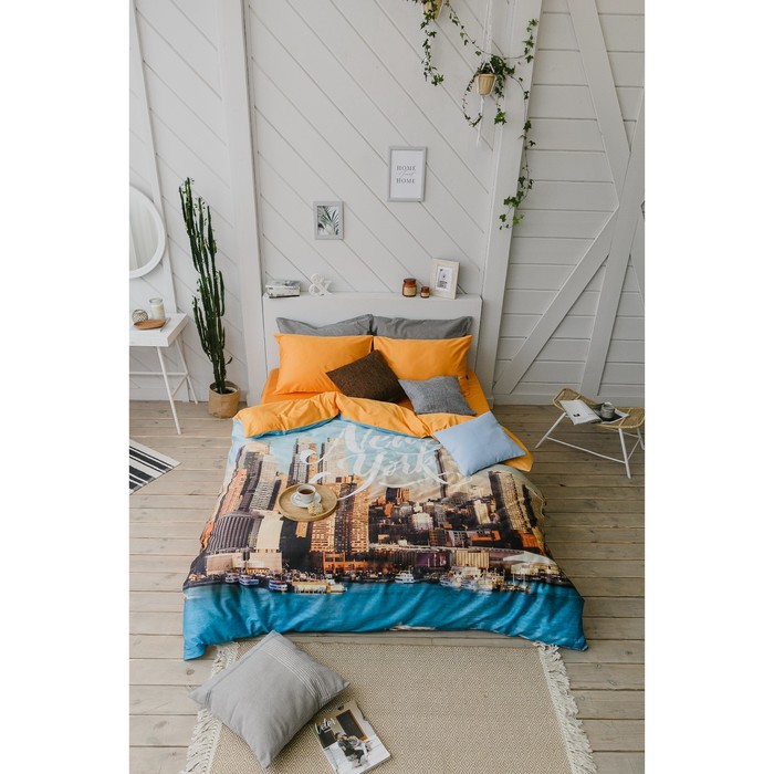 Постельное бельё "Этель" евро Нью-Йорк 200х217 см, 260*240 см, 50х70 см - 2 шт, мако-сатин - фото 798205595