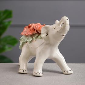 Статуэтка "Слон", белая, цветная лепка, керамика, 19 см, микс