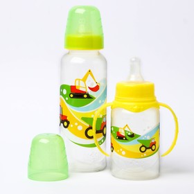 Подарочный детский набор «Транспорт»: бутылочки для кормления 150 и 250 мл, прямые, от 0 мес., цвет жёлтый