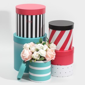 Набор круглых подарочных коробок 5 в 1 «Розово‒бирюзовый», 23 × 23 × 25‒15 × 15 × 15 см