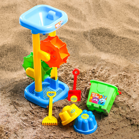 Набор для игры в песке: ведро, мельница, совок, грабли, 2 формочки, СМЕШАРИКИ цвет МИКС, 530 мл