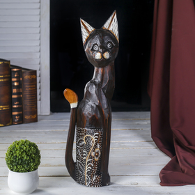 Сувенир дерево "Кошка с белым цветком" 5,5х12х50 см