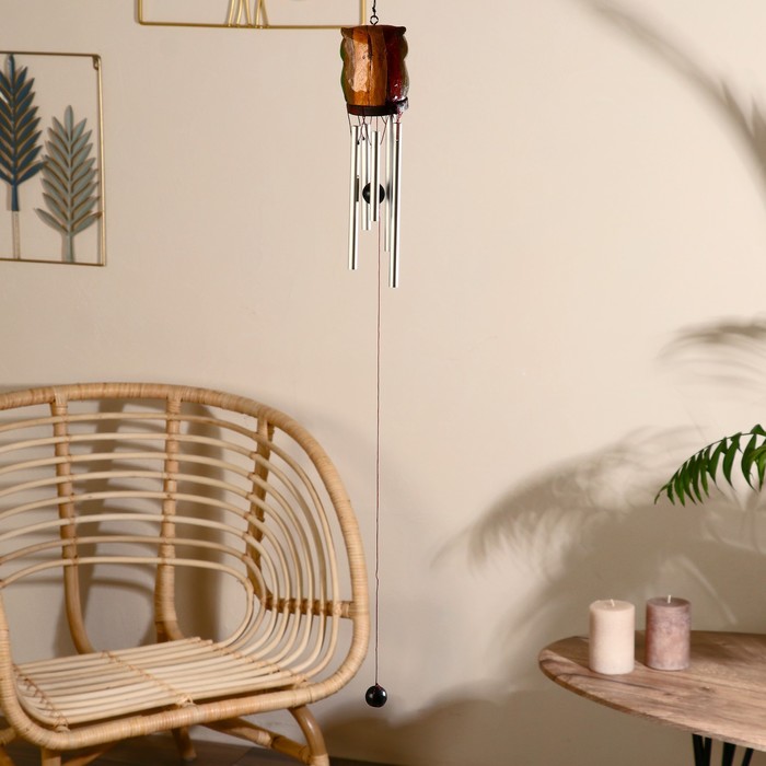 Музыка ветра "Сова в полоску" дерево, металл 5х5х40 см - фото 798215678