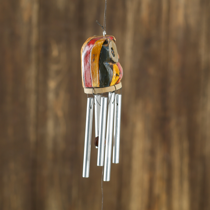 Музыка ветра "Сова в полоску" дерево, металл 5х5х40 см - фото 798215679