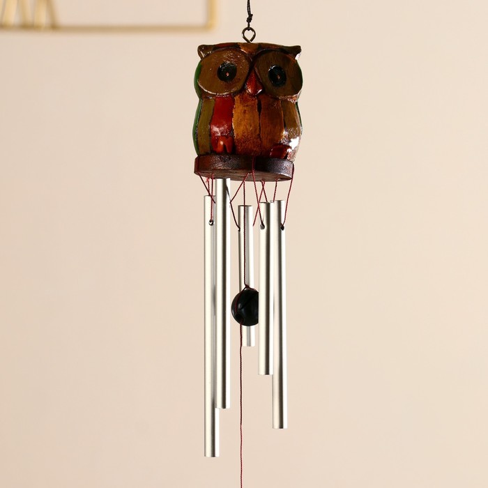Музыка ветра "Сова в полоску" дерево, металл 5х5х40 см - фото 798215680