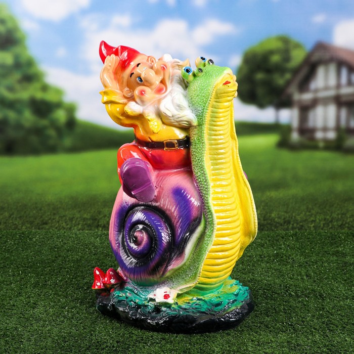 Садовая фигура "Гном с улиткой", разноцветная, 46 см, микс - фото 4501860
