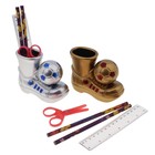 Настольный набор детский, "Ботинок с мячом" из 5 предметов: подставка, ножницы, линейка, 2 карандаша, МИКС - фото 625808