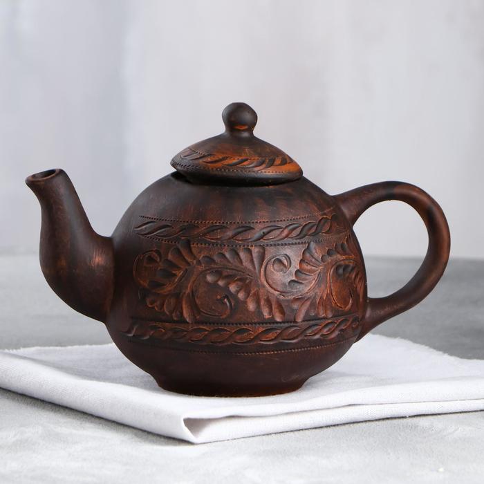 Чайник для заварки "Бархат", красная глина, резка, 1 л