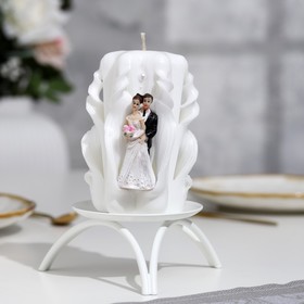 Свеча резная свадебная "Жених и невеста", 11 см, белая, ручная работа, домашний очаг