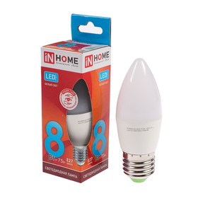 Лампа светодиодная IN HOME LED-СВЕЧА-VC, Е27, 8 Вт, 230 В, 4000 К, 720 Лм