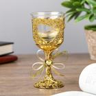 Candle holder plastic, glass, 1 candle "Heart and bow" a stemmed glass gold 12,5x6,3x6,3cm