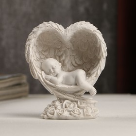 Сувенир полистоун ′Малыш спящий в сердце из крыльев′ белый 7,8х6,8х4 см в Донецке