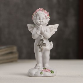 Сувенир полистоун "Белоснежный ангел в розовом веночке с крестиком" 8х3,5х3,8 см в Донецке