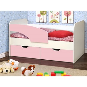 Кровать детская «Дельфин», 2 ящика, 800 × 1900 мм, левая, цвет белый / ярко-розовый