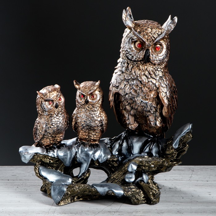 Статуэтка "Три совы на ветке", бронзовая, гипс, 35 см
