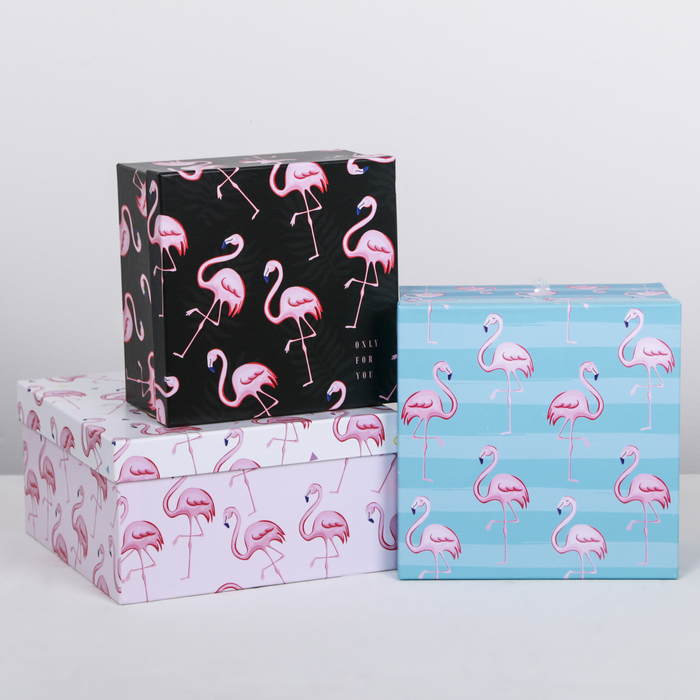 Набор подарочных коробок 3 в 1 «Фламинго», 18 × 18 × 10‒22 × 22 × 12 см