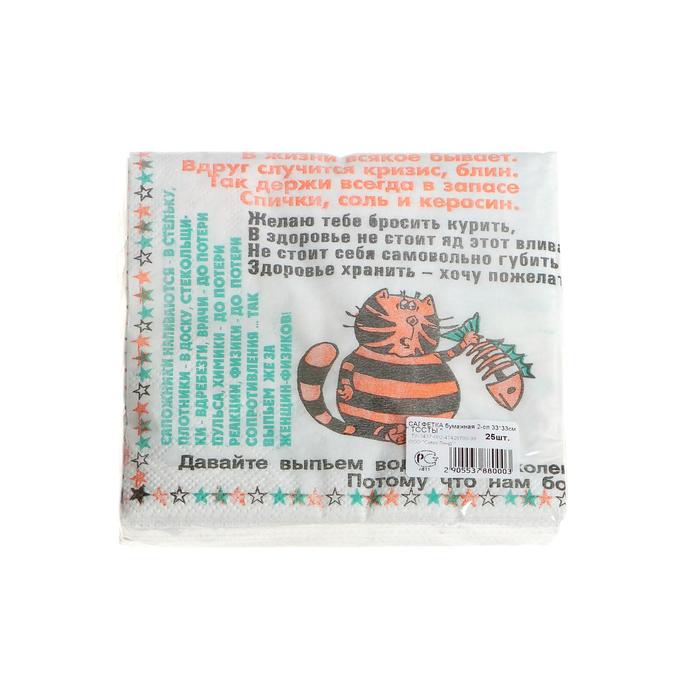 Сувенирные салфетки "Тосты", 2-х слойные, 25 листов, 33х33 см - фото 48728
