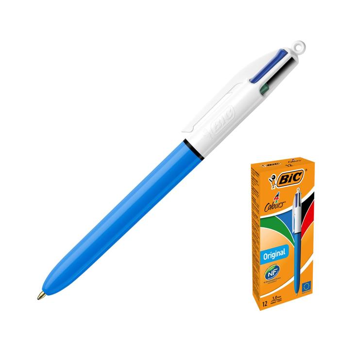 Ручка шариковая автоматическая, 4-цветная (синий, красный, зелёный, чёрный), 1.0 мм, среднее письмо, BIC 4 Сolours Original