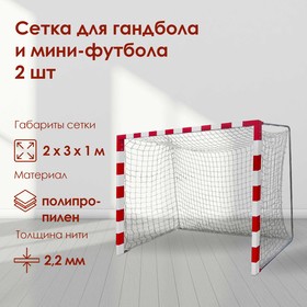 Сетка для гандбола/мини-футбола 2 х 3 х 1 м, нить 2,2 мм, ячейки 40 х 40 мм, цвет белый/синий, набор 2 сетки в Донецке