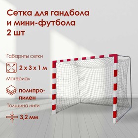 Сетка для гандбола/мини-футбола, нить 2,2 мм, ячейки 100 х 100, 2 шт., цвет белый/синий в Донецке