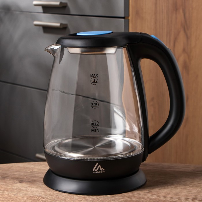 Чайник электрический LuazON LSK-1810, стекло, 1.8 л, 1500 Вт, подсветка, черный - фото 798233332