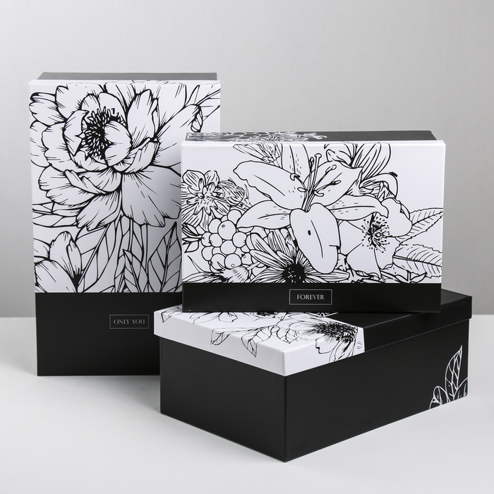 Набор подарочных коробок 3 в 1 «Чёрно-белый», 24.5 × 14.5 × 8 - 29.5 × 19.5 × 10 см