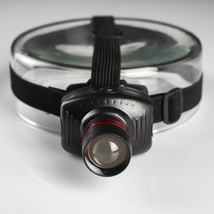 Фонарик налобный Searcher, zoom, 1 диод, чёрный, на рассеивателе красное кольцо