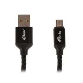 Кабель Ritmix RCC-411, micro USB-USB, для синхр/зарядки, нейлоновая оплетка, 1 м, черный