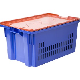 Ящик Safe PRO, перфорированный, дно сплошное, 600х400х300  синий с оранжевой крышкой