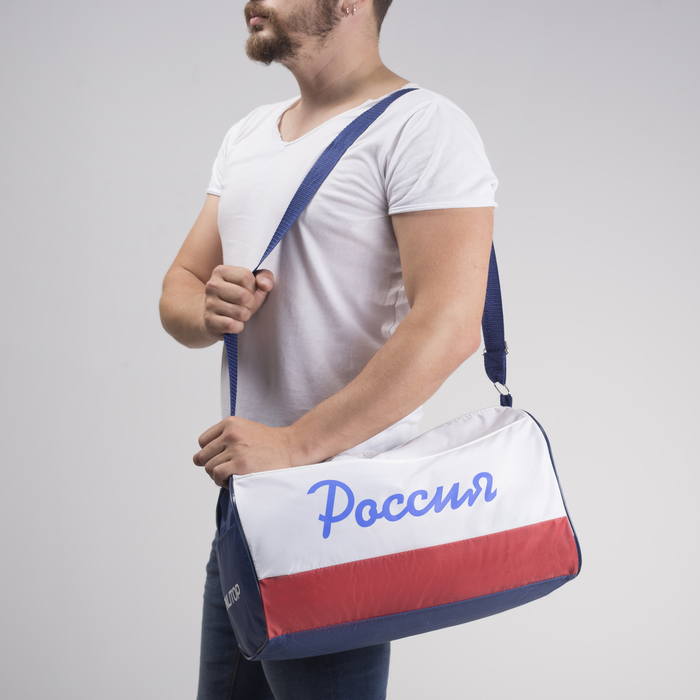 Сумка спортивная, отдел на молнии, 2 наружных кармана, цвет синий/белый/красный
