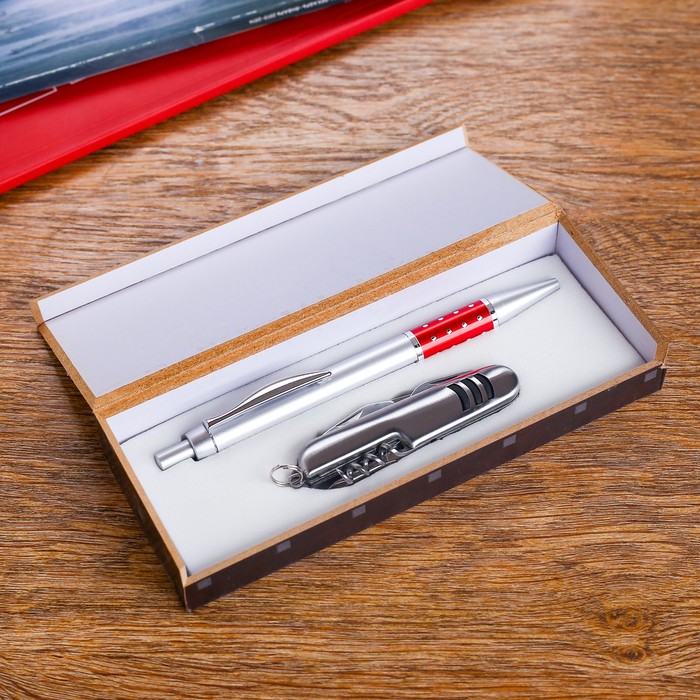 Набор подарочный 2в1: ручка, нож 5в1, цвета микс