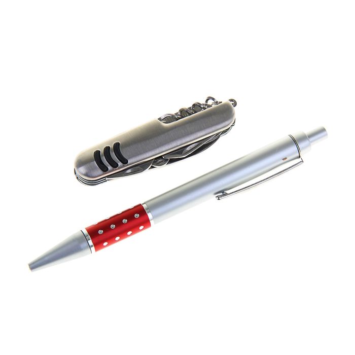 Набор подарочный 2в1: ручка, нож 5в1, цвета микс