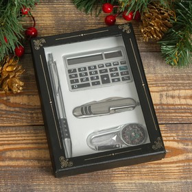 Набор подарочный 4в1 (ручка, калькулятор, карабин-компас, нож 3в1) в Донецке