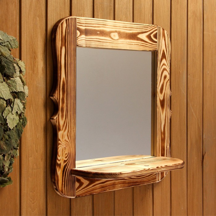 Зеркало резное с полкой, обожжённое, 53×53×1,6 см