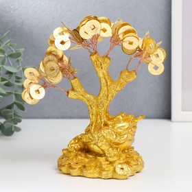 Бонсай денежное дерево "Золотая жаба на монетах" 90 монет 18,5х18х9,5 см
