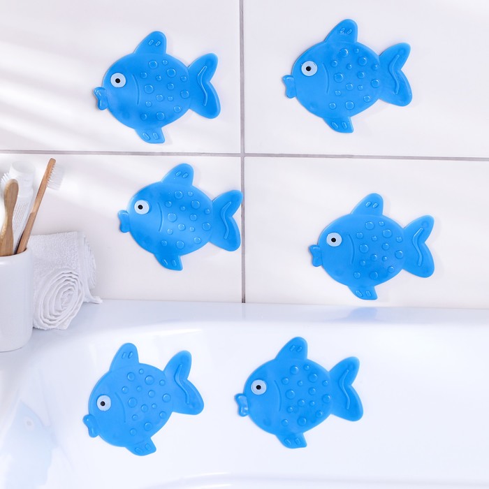 Мини-коврики для ванны "Рыбка", 6 шт, цвет МИКС