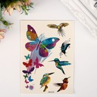 Татуировка на тело цветная с блёстками "Бабочки и птицы" 14,8х10,5 см - фото 107513054