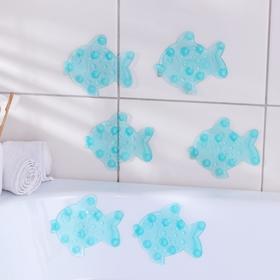 Набор мини-ковриков для ванны на присосках Доляна «Рыбка», 11×12 см, 6 шт, цвет МИКС