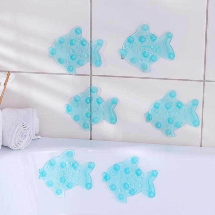 Набор мини-ковриков для ванны на присосках Доляна «Рыбка», 11×12 см, 6 шт, цвет МИКС - фото 37223