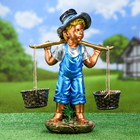 Садовая фигура "Мальчик с вёдрами", бронза, синий, гипс, 18*33*48 см - фото 6633683