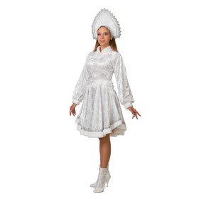Карнавальный костюм "Снегурочка Амалия", платье, кокошник, р. 46, рост 170 см, цвет белый